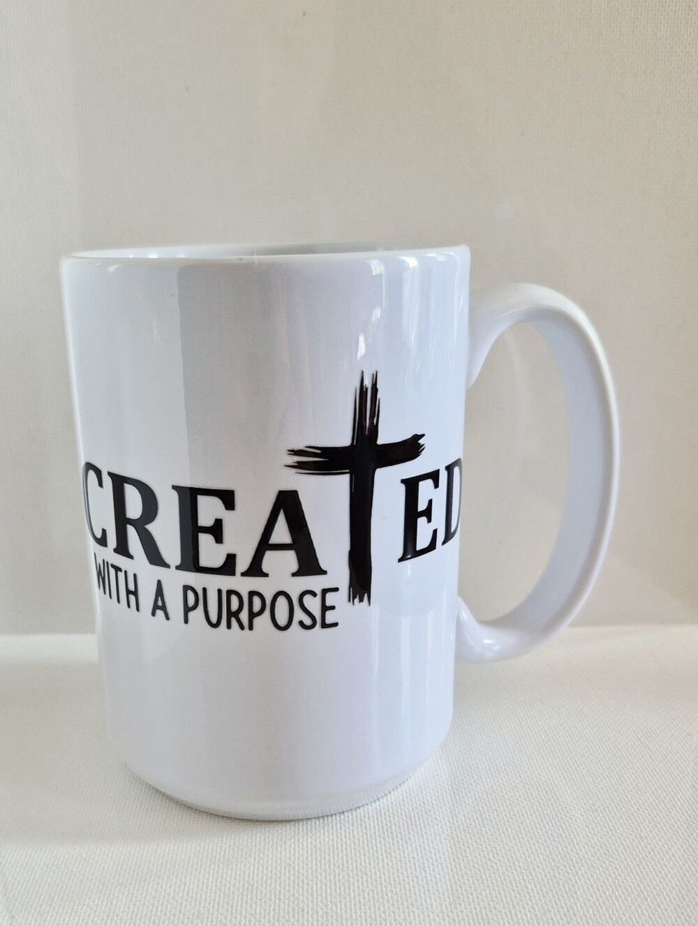 Created With a Purpose Mug Jesus Christian Fingerprint Cross Coffee Cup 15oz